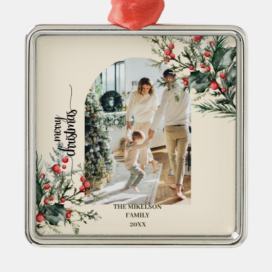 Elegante rustieke Waterverf Botanische Kerstmis Metalen Ornament (Voorkant)