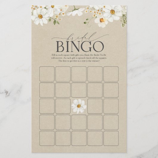 Elegante rustieke Waterverf Daisy Bruids Bingo Gam (Voorkant)