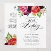 Elegante rustieke Waterverf Floral 80th Birthday Kaart (Voorkant / Achterkant)
