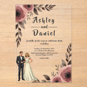 Elegante rustieke Waterverf Floral Romantische bru Acryl Uitnodigingen (Voorkant)