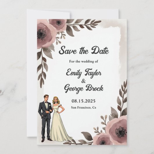 Elegante rustieke Waterverf Floral Romantische bru Save The Date (Voorkant)