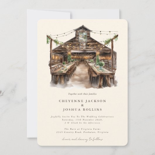 Elegante rustieke Waterverf land schuur bruiloft Kaart (Voorkant)