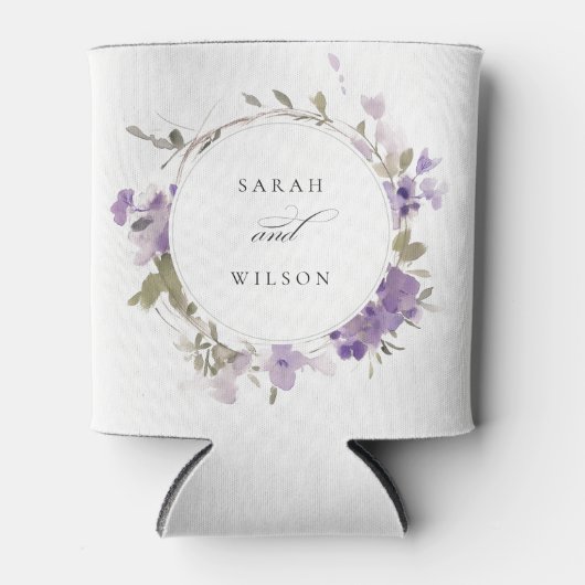 Elegante rustieke weide Lila bloemenkrans bruiloft Blikjeskoeler (Voorkant)