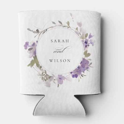 Elegante rustieke weide Lila bloemenkrans bruiloft Blikjeskoeler (Achterkant)