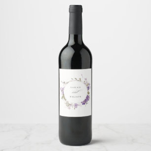 Elegante rustieke weide Lila bloemenkrans bruiloft Wijn Etiket