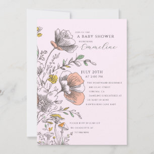 Elegante Rustieke Wilde Bloem Roze Baby Shower Kaart