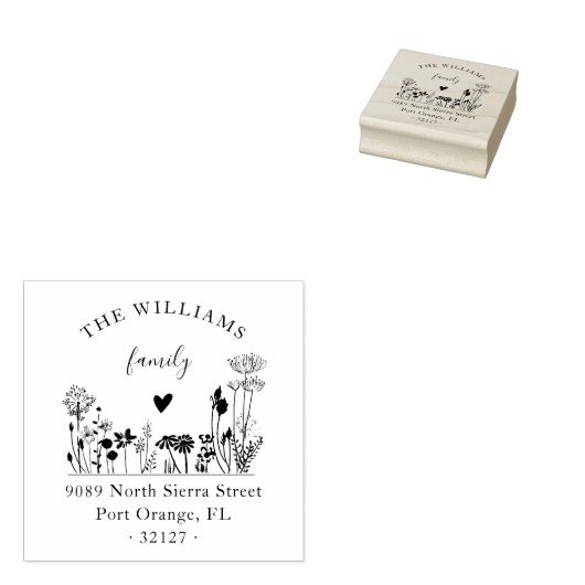Elegante rustieke wilde bloemen familie terug adre 	rubberstempel (Gestempeld)