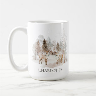 Elegante Rustieke Winter Bos Herten Koffiemok