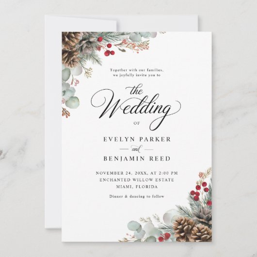 Elegante rustieke winter kerst bruiloft kaart (Voorkant)