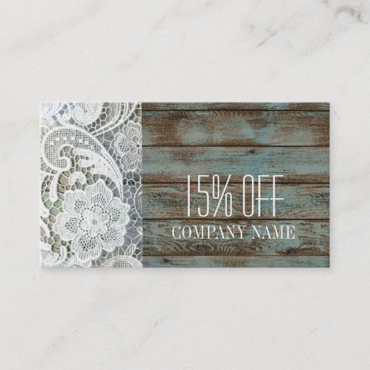 Elegante rustieke witte kant blauwe schuur hout ko kortingskaartje (Voorkant)