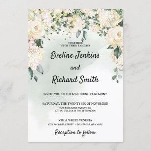 Elegante rustieke witte rozen bloemengroen bruilof kaart