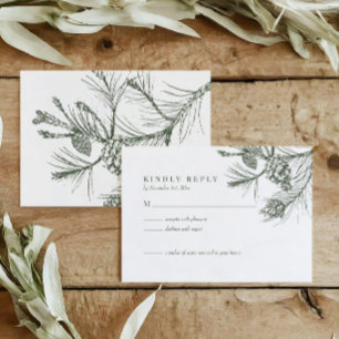 Elegante rustieke Woodland Pine bruiloft RSVP Kaar Kaartje