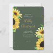 Elegante rustieke zonnebloem groene bruiloft uitno kaart (Voorkant)