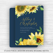 Elegante rustieke zonnebloem marine bruiloft uitno kaart