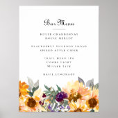 Elegante Rustieke Zonnebloem Wedding Bar Menu Sign Poster (Voorkant)