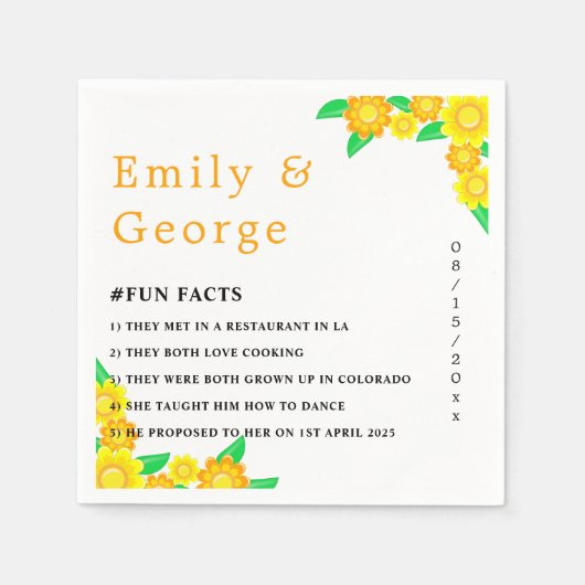 Elegante rustieke zonnebloem zomer bloemenbruiloft servet (Voorkant)