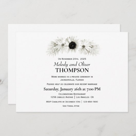 Elegante Rustieke Zwarte en Witte Bloemige Trouwre Kaart (Voorkant / Achterkant)