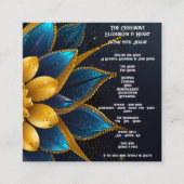 Elegante saffier en gouden bloemenbruiloft informatiekaartje (Voorkant)