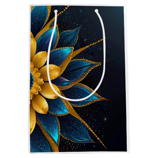 Elegante saffier en gouden bloemenbruiloft medium cadeauzakje (Voorkant)