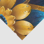 Elegante saffier en gouden bloemenbruiloft tissuepapier (Detail)