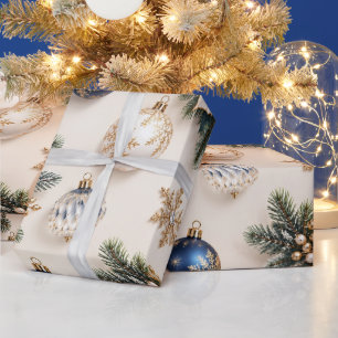 Elegante Saffierblauwe Kerstlinten Cadeaupapier