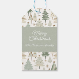 Elegante saga groen Modern kerstbomen patroon Cadeaulabel