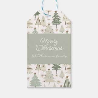 Elegante saga groen Modern kerstbomen patroon Cadeaulabel