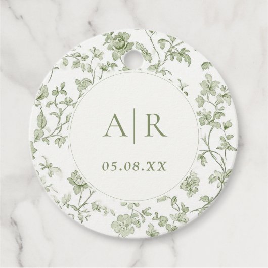 Elegante Sage Chinoiserie bruiloft Bedankjes Labels (Voorkant)