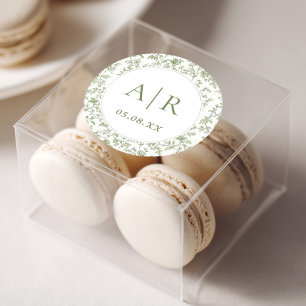 Elegante Sage Chinoiserie bruiloft Ronde Sticker