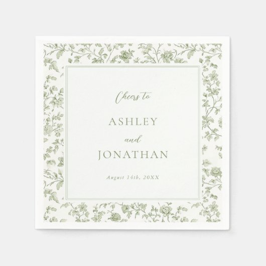 Elegante Sage Chinoiserie bruiloft Servet (Voorkant)