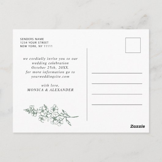 Elegante Sage Franse Tuin Bruiloft Save the Date Briefkaart (Achterkant)