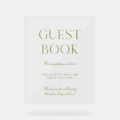 Elegante Sage Green Acryl Huwelijk Guest Book Sign Acryl Bord (Voorkant)
