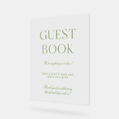 Elegante Sage Green Acryl Huwelijk Guest Book Sign Acryl Bord (Hoek)