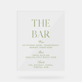 Elegante Sage Green Acryl Wedding Bar Menu Sign Acryl Bord (Voorkant)