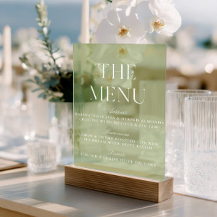 Elegante Sage Green Acryl Wedding Menu Sign Bord