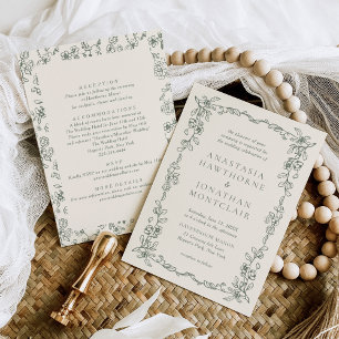 Elegante Sage Green All in One Vintage bruiloft Kaart