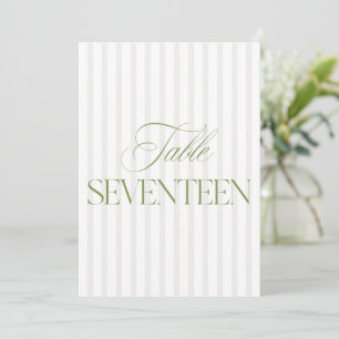 Elegante Sage Green & Beige bruiloft 17 Tafelnumme Kaart