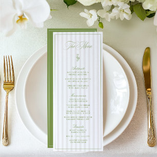 Elegante Sage Green & Beige Gestreepte Trouwmenu Menu