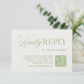 Elegante Sage Green & Beige QR Code RSVP-kaart RSVP Kaartje (Staand voorkant)