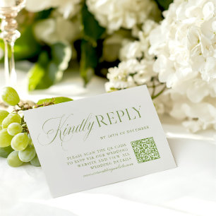 Elegante Sage Green & Beige QR Code RSVP-kaart RSVP Kaartje
