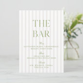 Elegante Sage Green & Beige Wedding Bar Sign Kaart (Staand voorkant)
