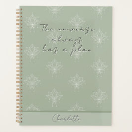 Elegante Sage Green Bloemen Lotus Universum Planner