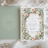 Elegante Sage Green Blush Roos huwelijksuitnodigin Kaart