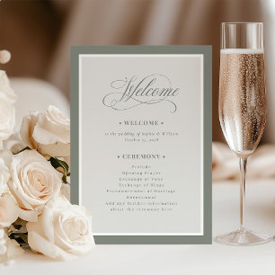 Elegante Sage Green Border   Luxe bruiloft welkom Programma