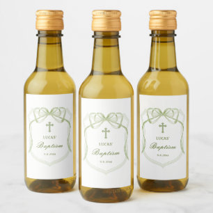 Elegante Sage Green Bow Crest doop Wijn Etiket