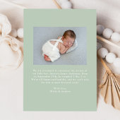 Elegante Sage Green  Bow Foto Geboorte Aankondiging