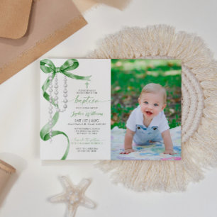 Elegante Sage Green Bow & Rozenkrans Fotodoop Kaart
