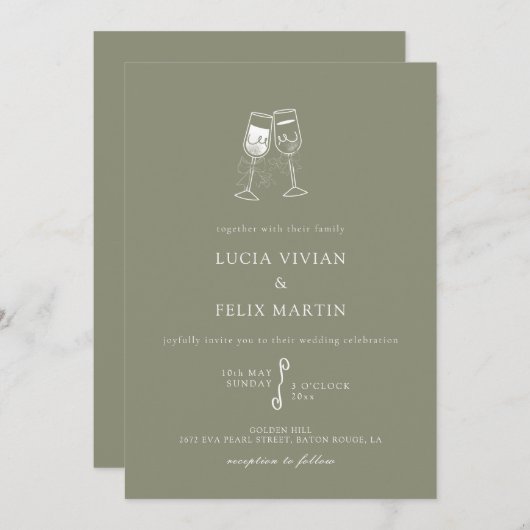 Elegante Sage Green Champion bruiloft Kaart (Voorkant / Achterkant)