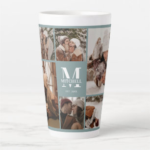 Elegante Sage Green Family Fotocollage Keepsake Latte Mok