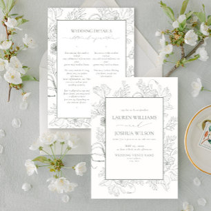 Elegante Sage Green Floral Line Art Details Huweli Kaart